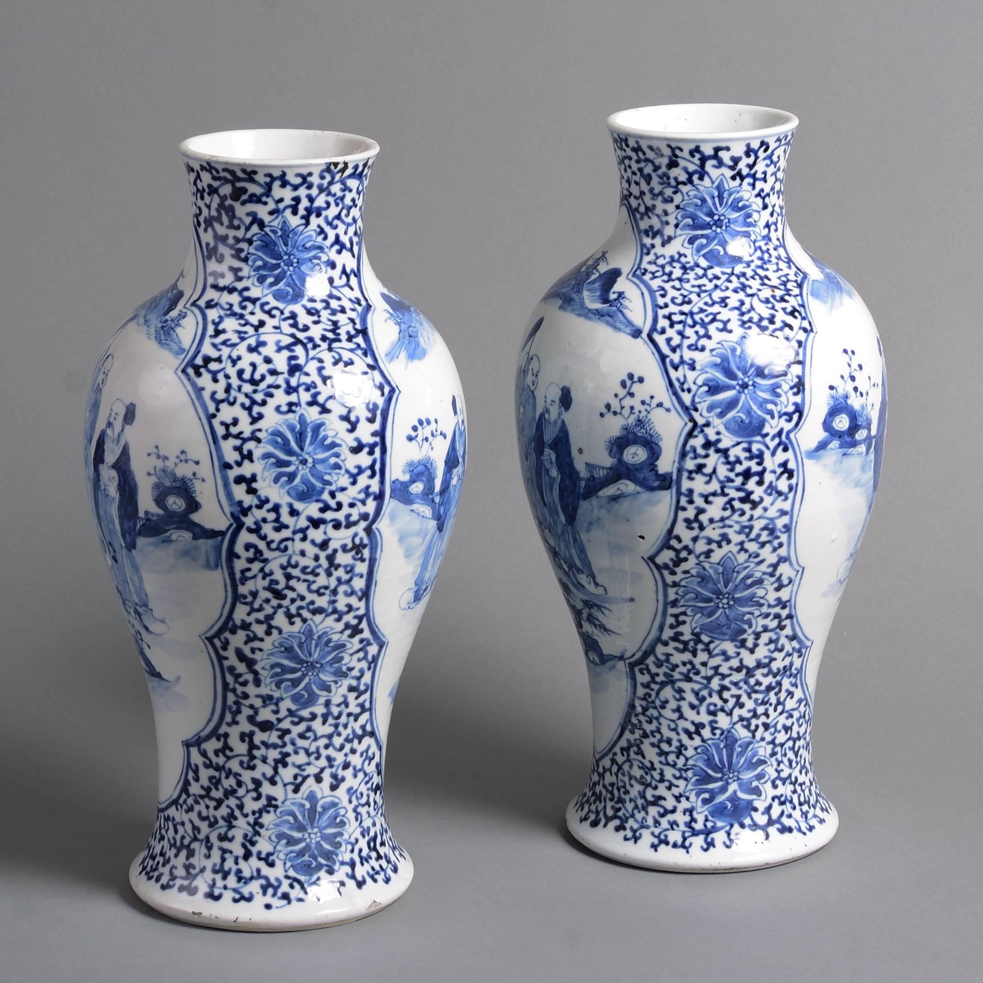 Chinese Pair of 19th Century Qing Period Blue and White Porcelain Vases For Sale