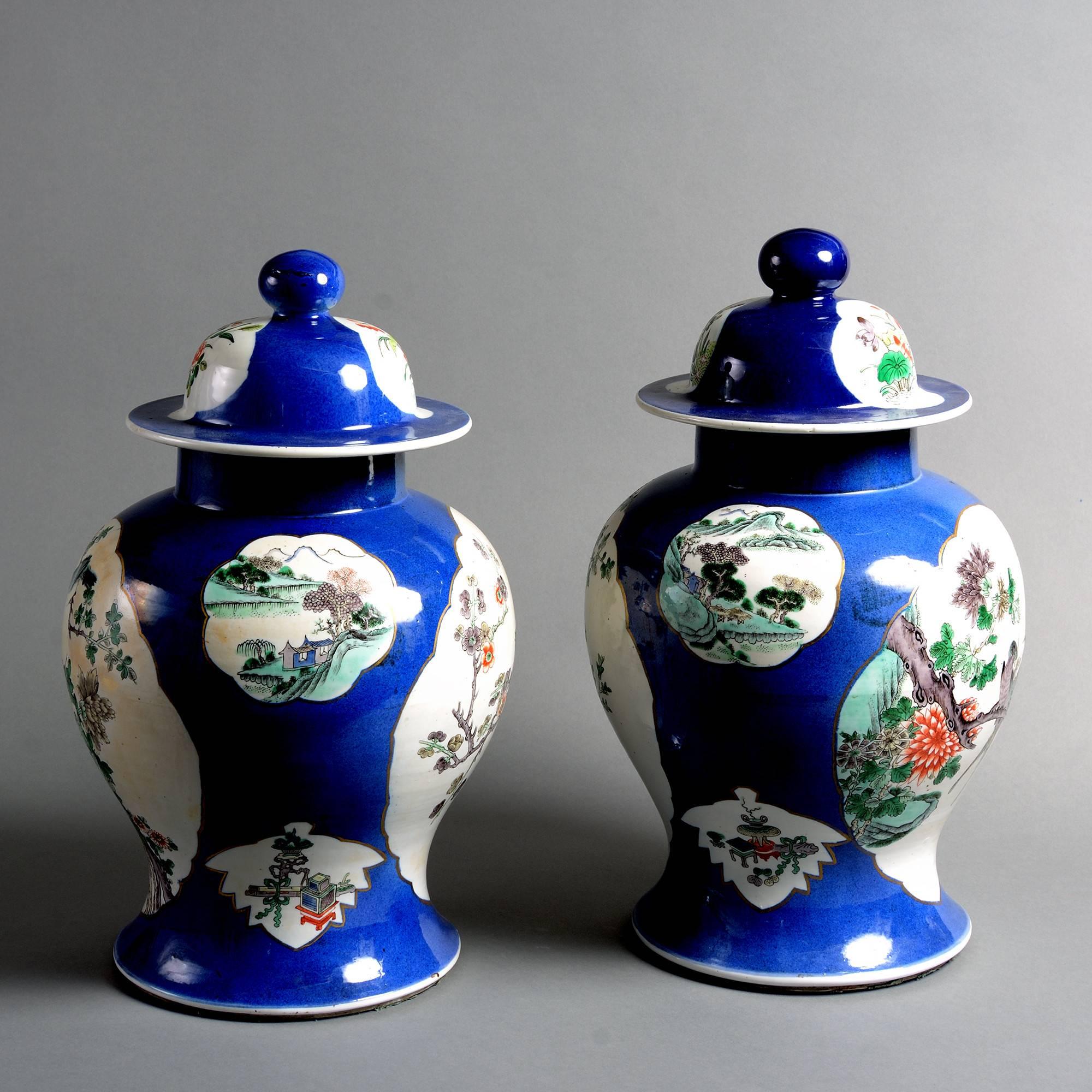 Chinese Export Pair of 19th Century Famille Verte Vases and Covers