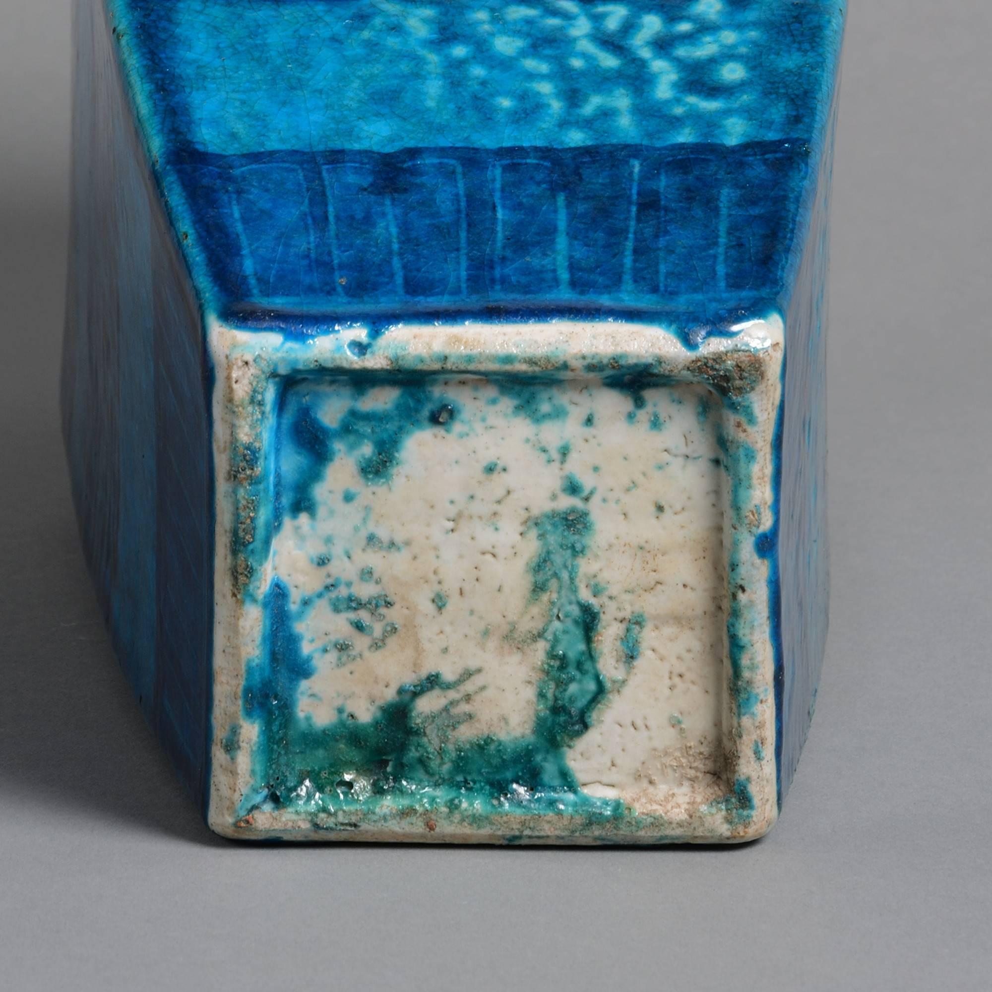 Chinese 19th Century Turquoise Ground Square Vase For Sale