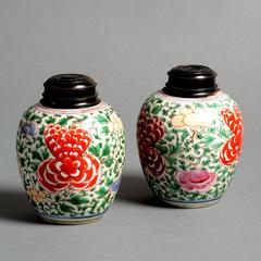 Pair of 17th Century Kangxi Period Wucai Porcelain Vases