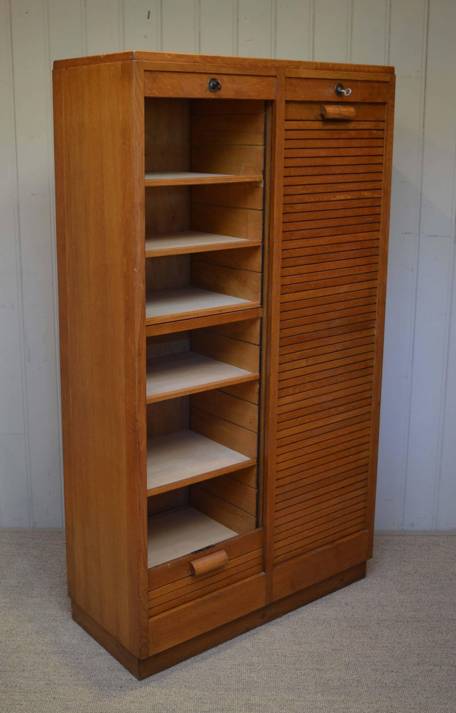 French Oak Double Tambour Front Filing Cabinet In Good Condition In Buckinghamshire, GB