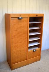 French Oak Double Tambour Front Filing Cabinet