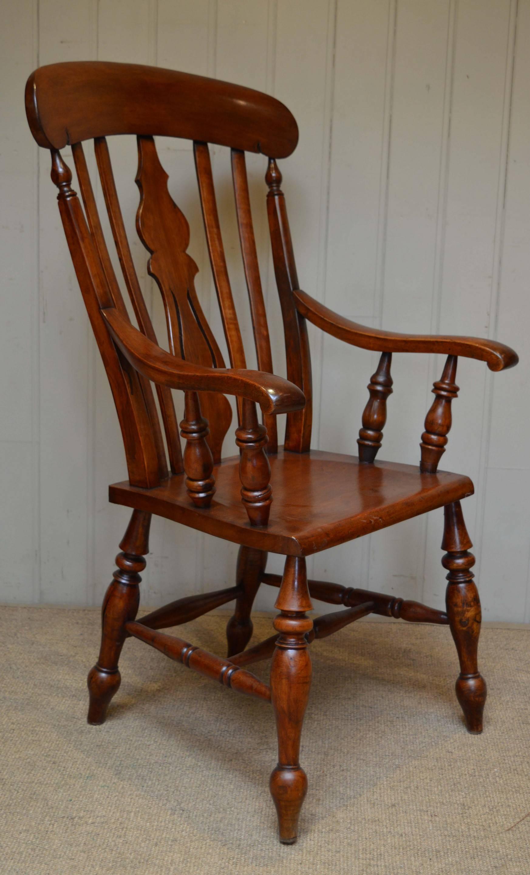 English Fruitwood Farmhouse Carver Chair For Sale