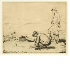 Golfing Picture, Dry Point Etching by John R. Barclay
