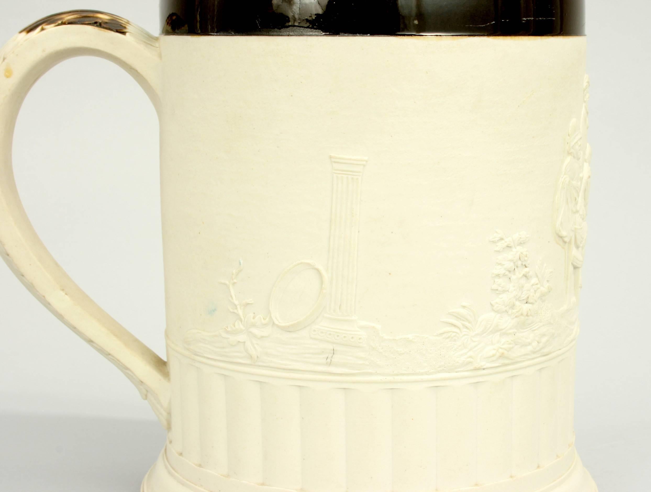 English Antique Adam White Stoneware Tankart / Mug For Sale