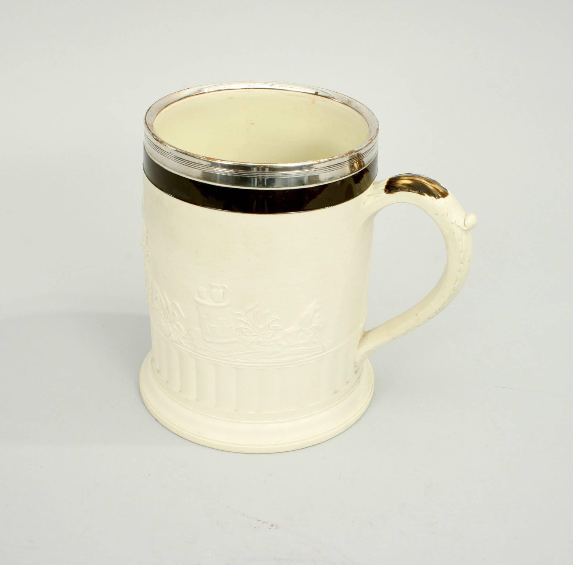 Antique Adam White Stoneware Tankart / Mug In Good Condition For Sale In Oxfordshire, GB
