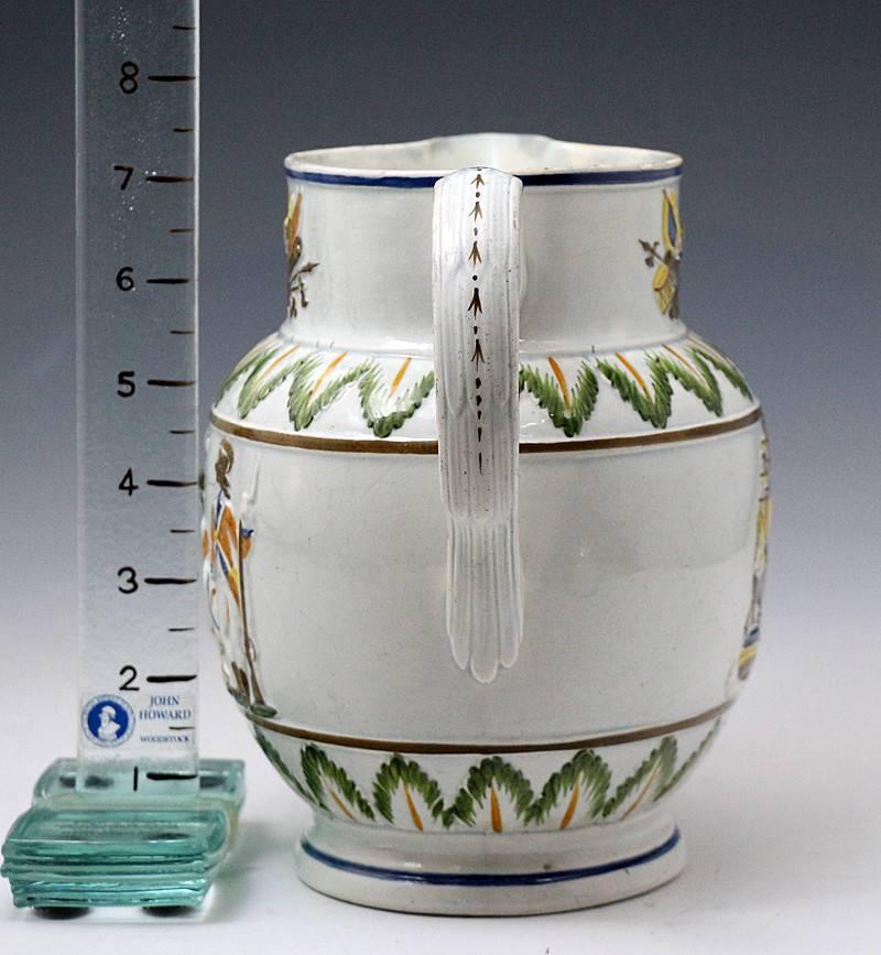 Antique English Pottery Prattware Commemorative Pitcher with Nelson and Britanni 1