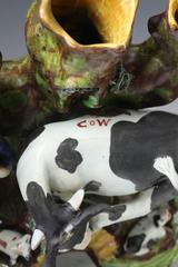Staffordshire Pottery Tree Trunk Pearlware Figure of a Cow with Farmer, English