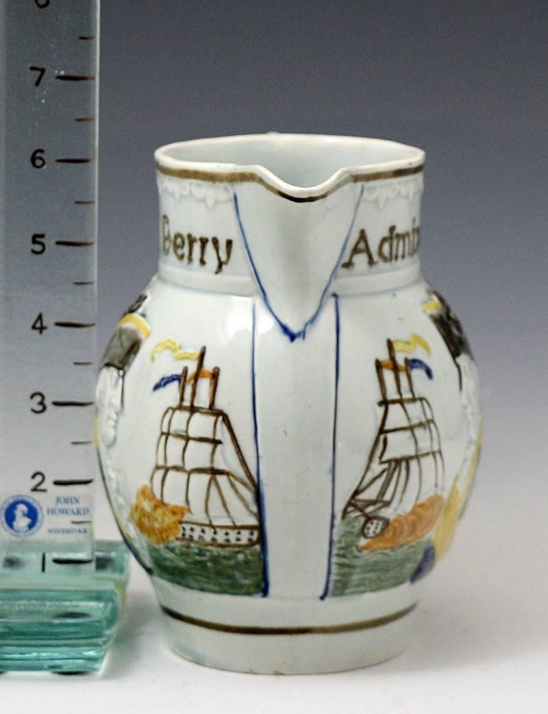 English Commemorative of Admiral Nelson and Captain Berry Prattware Pitcher, circa 1805
