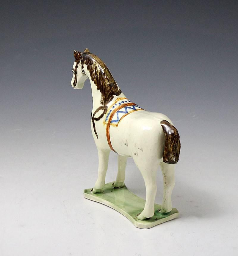 19th Century Antique English Pottery Figure of a Horse in Prattware, circa 1800