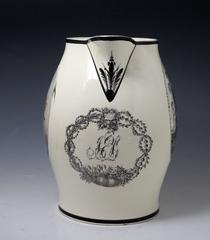 Large Creamware Pottery Pitcher "Liverpool Type" Initialled JEL, English