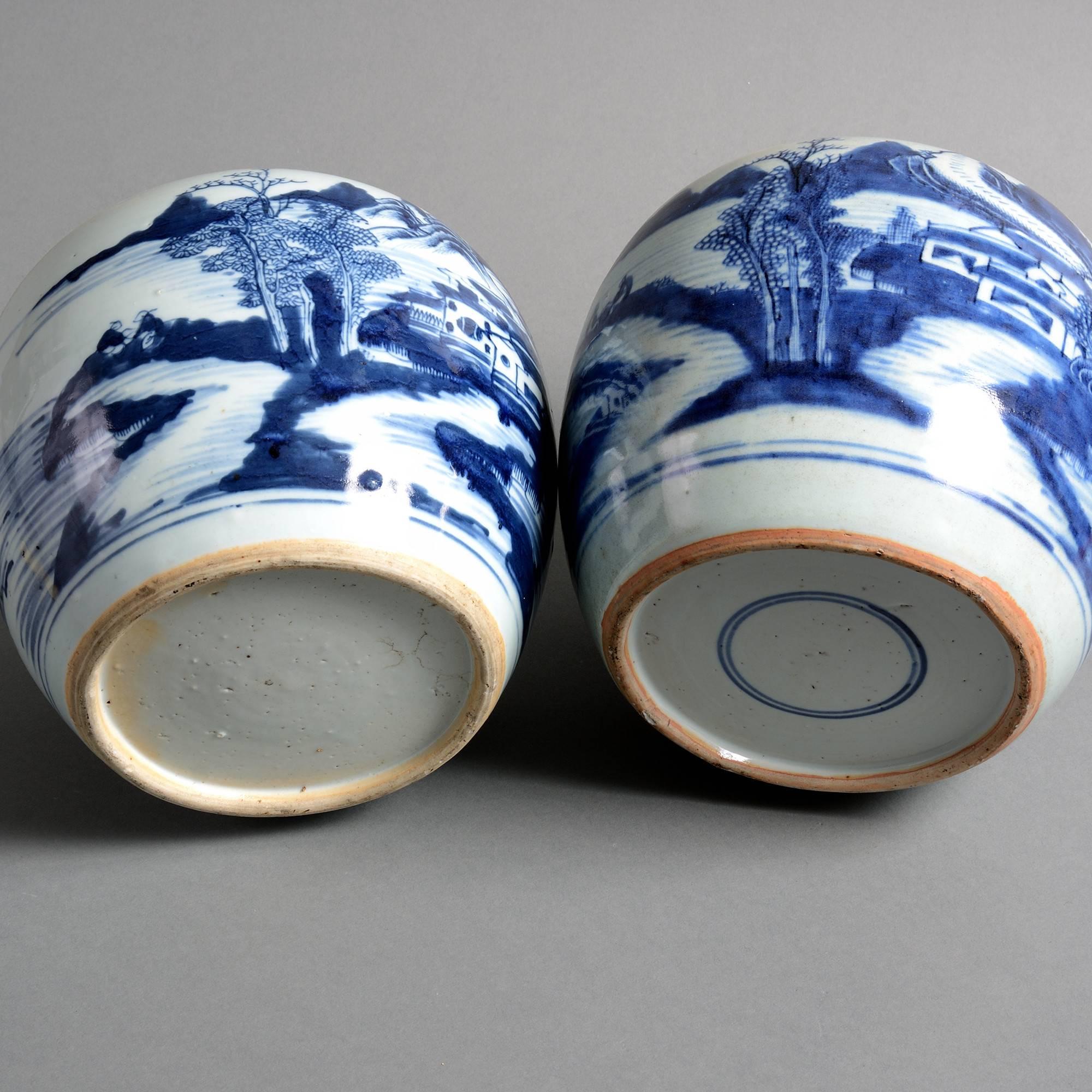 Chinese Pair of Late 18th Century Blue and White Porcelain Jars