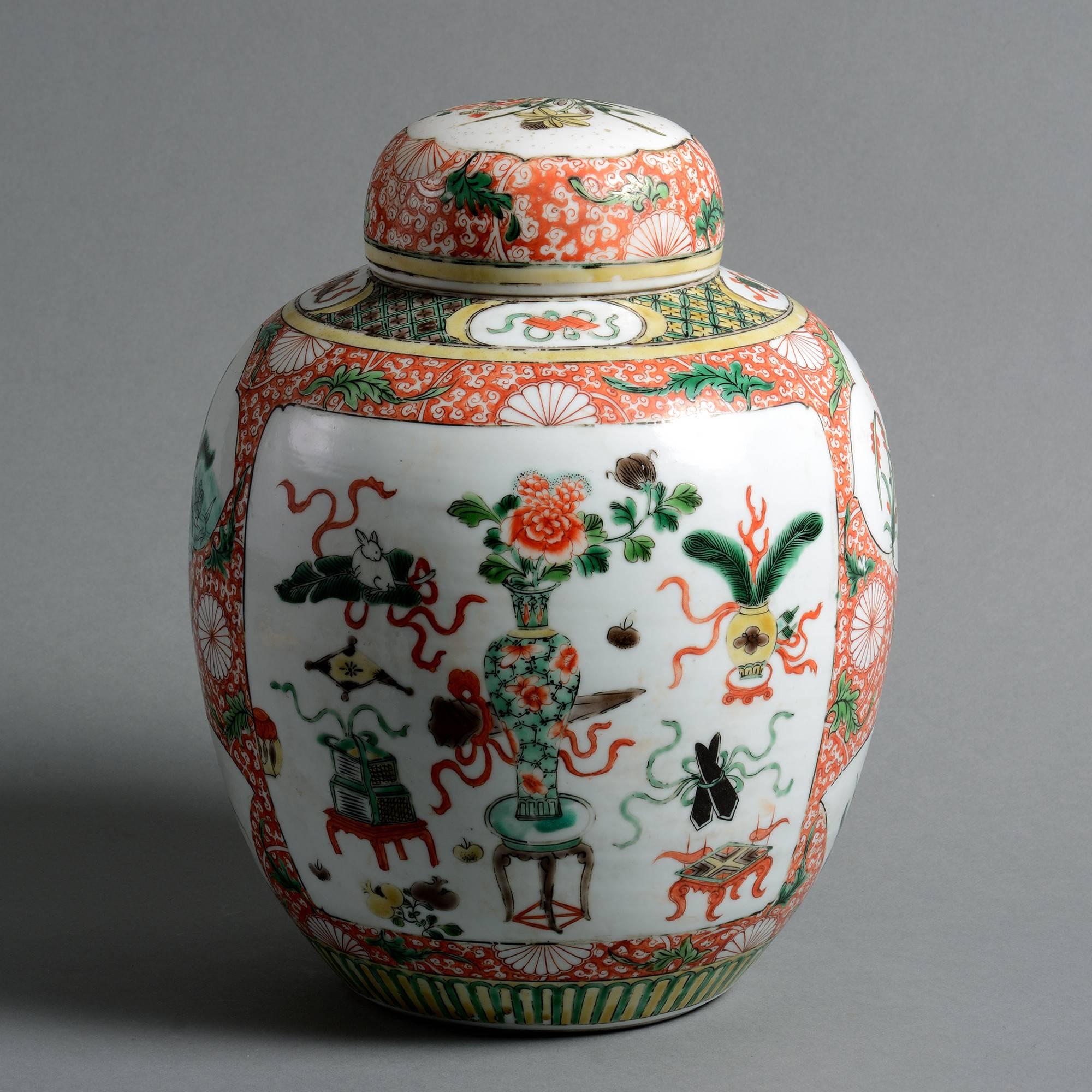 Chinese 19th Century Famille Verte Jar and Cover For Sale