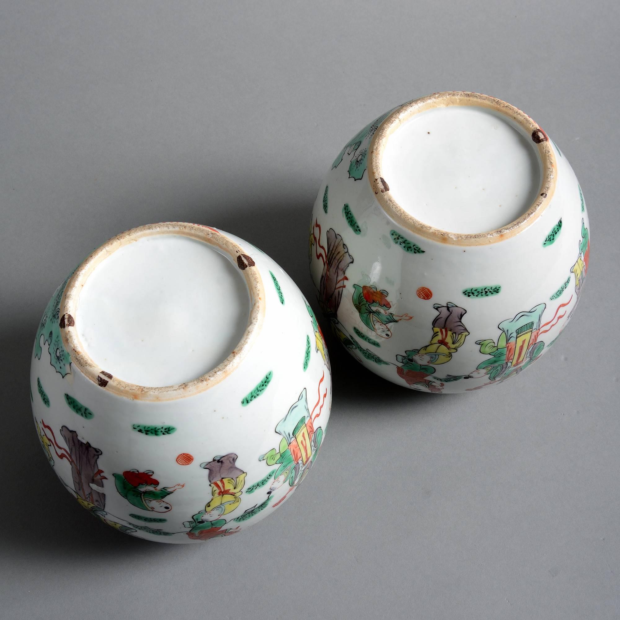 Chinese 19th Century Pair of Famille Verte Jars