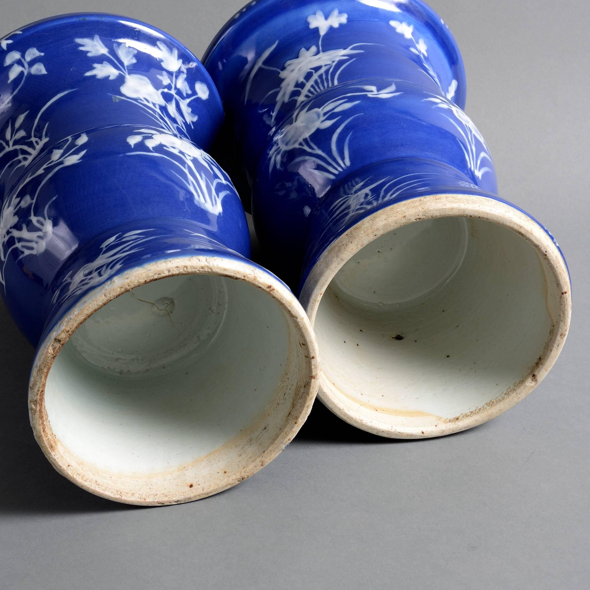19th Century Pair of Blue Ground Porcelain Beaker Vases In Good Condition In London, GB
