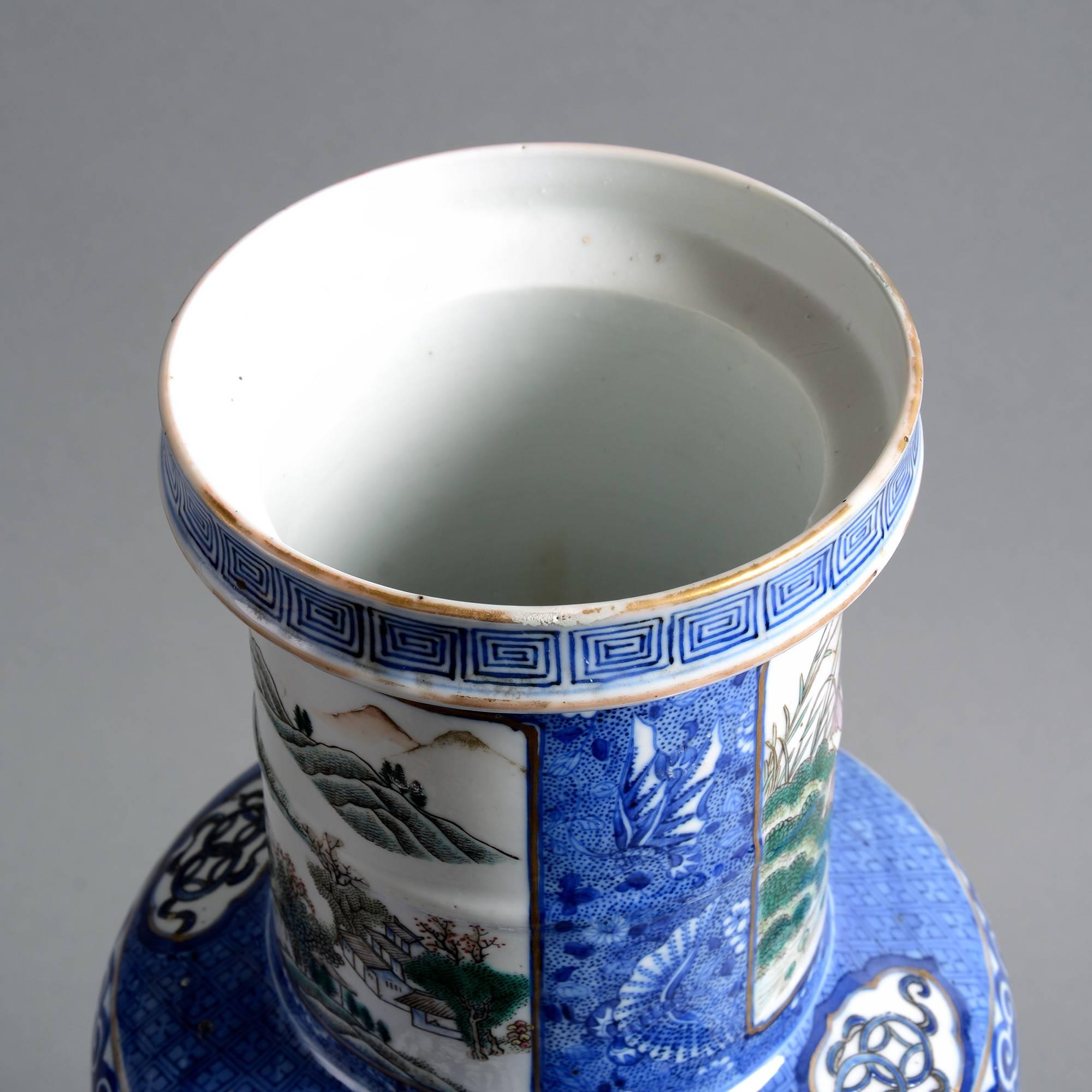 Chinese 19th Century Famille Verte Blue Ground Porcelain Vase For Sale