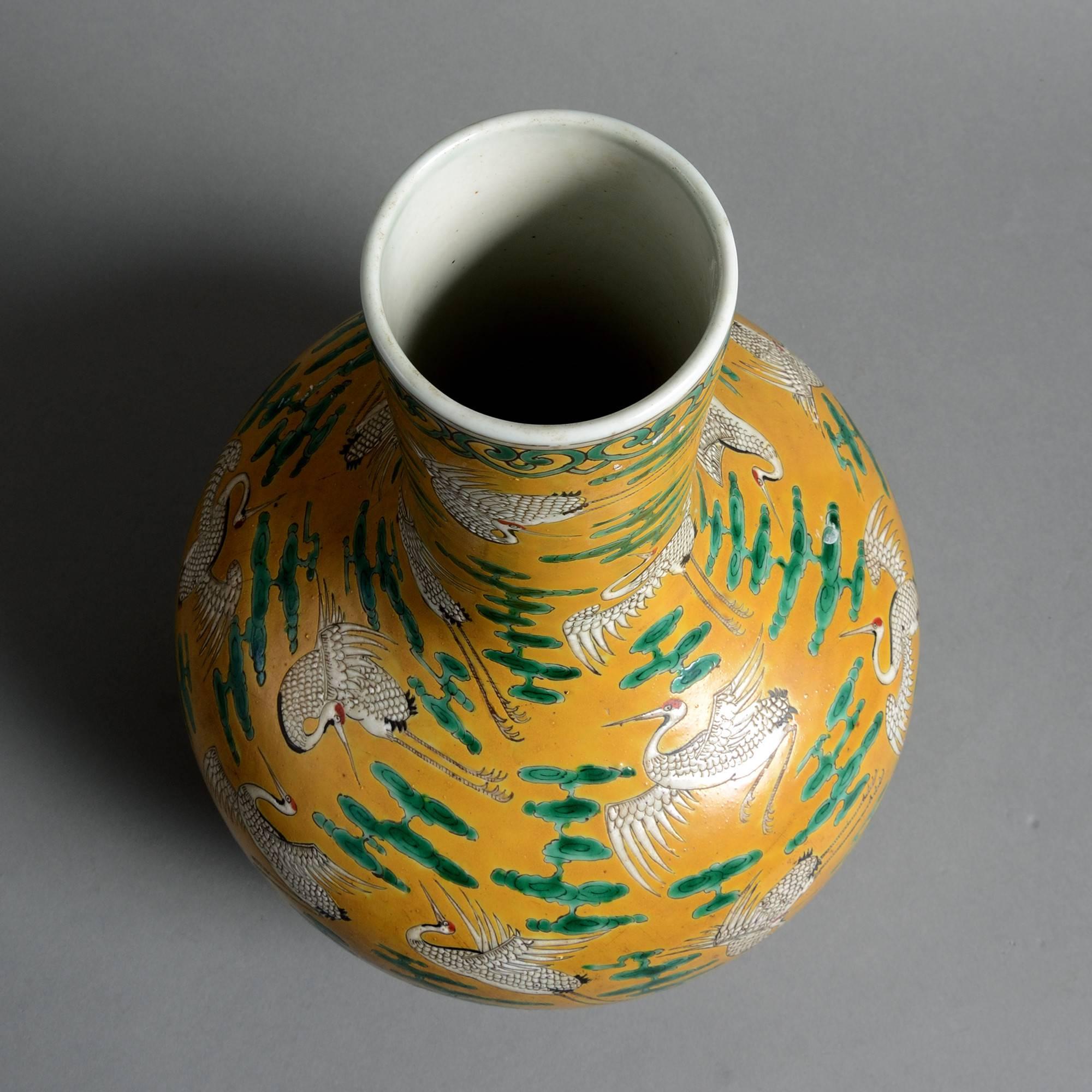 Chinese Export 19th Century Yellow Ground Bottle Vase