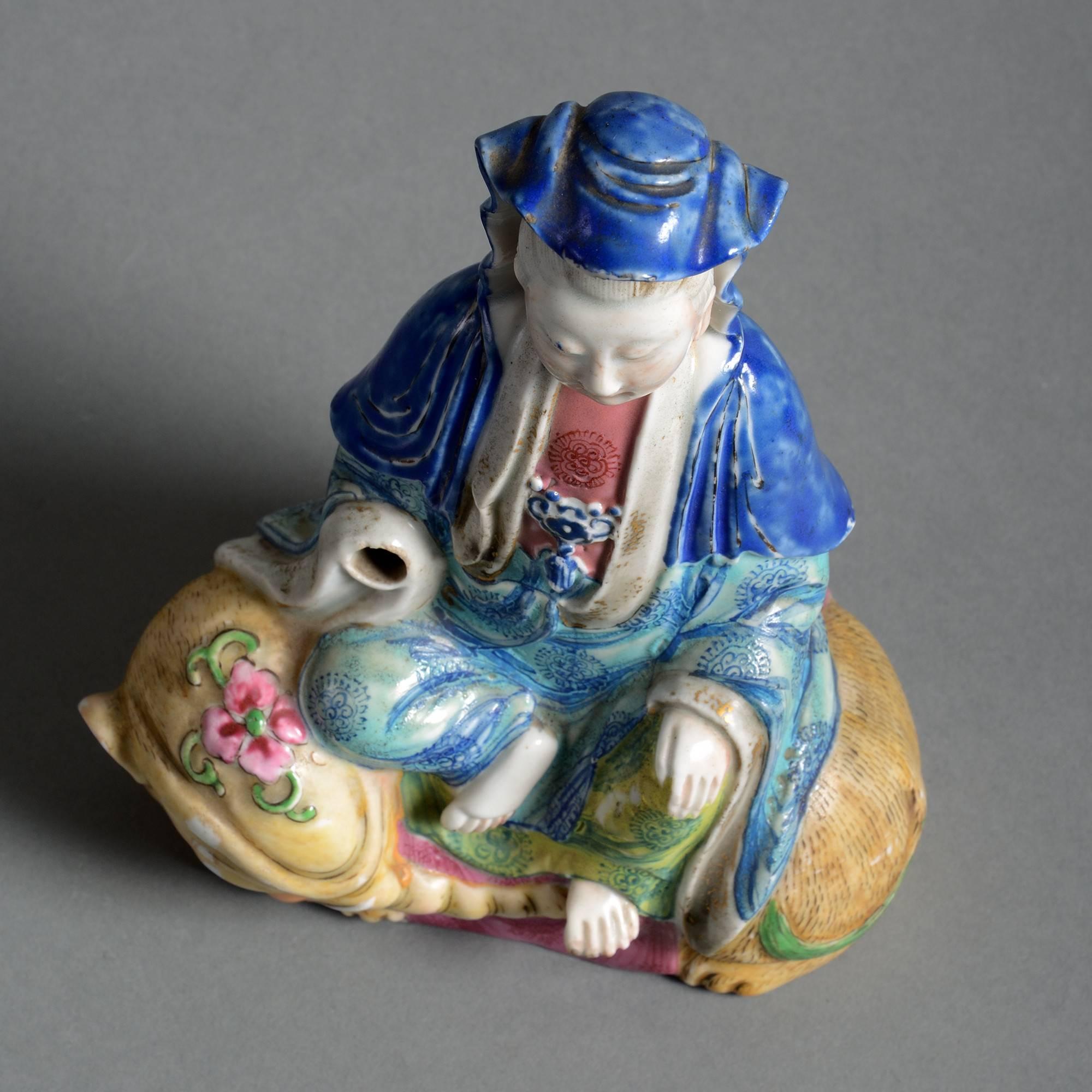19th Century Porcelain Figure of a Figure Seated Upon an Elephant In Good Condition In London, GB