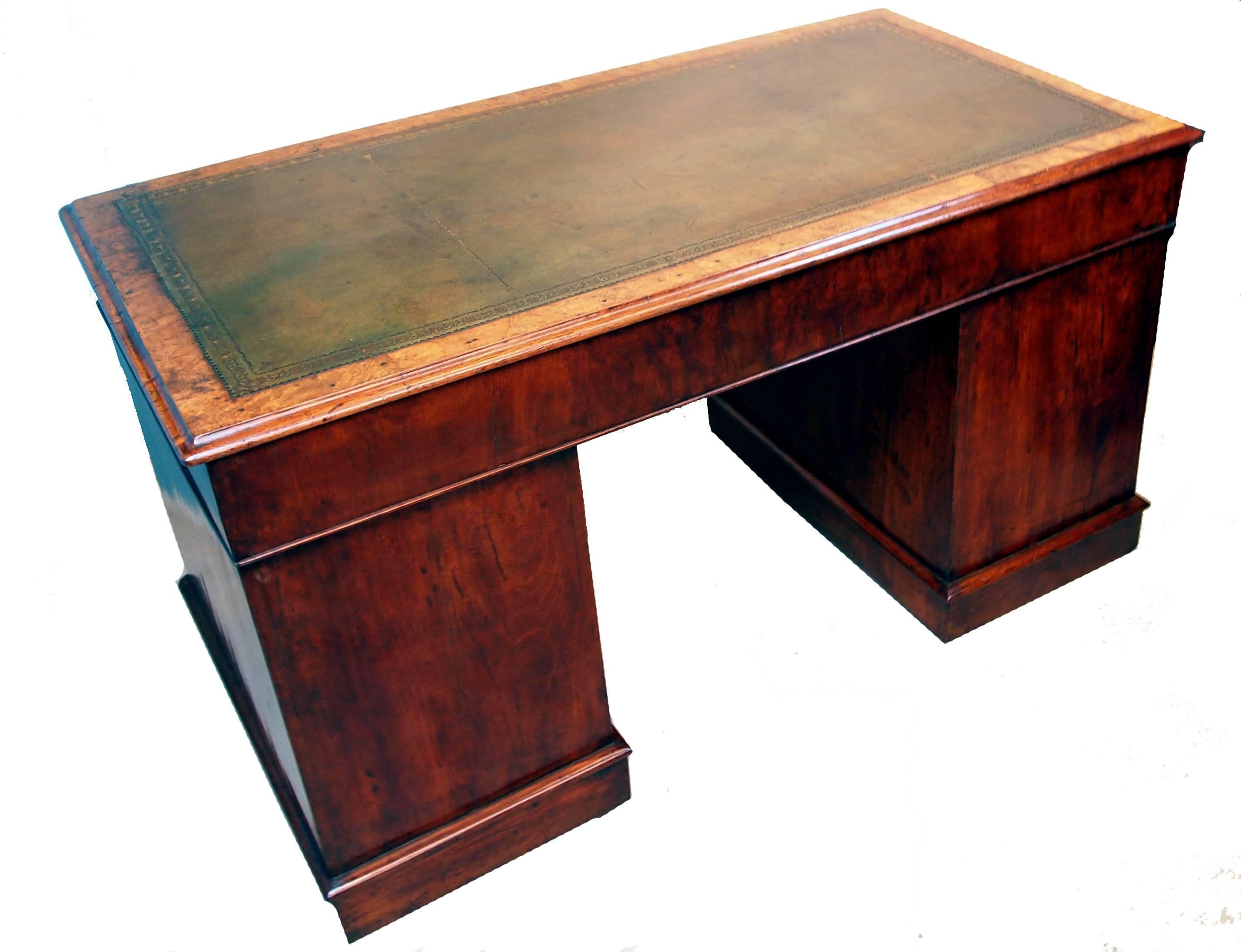 Victorian Antique 19th Century Burr Walnut Pedestal Desk