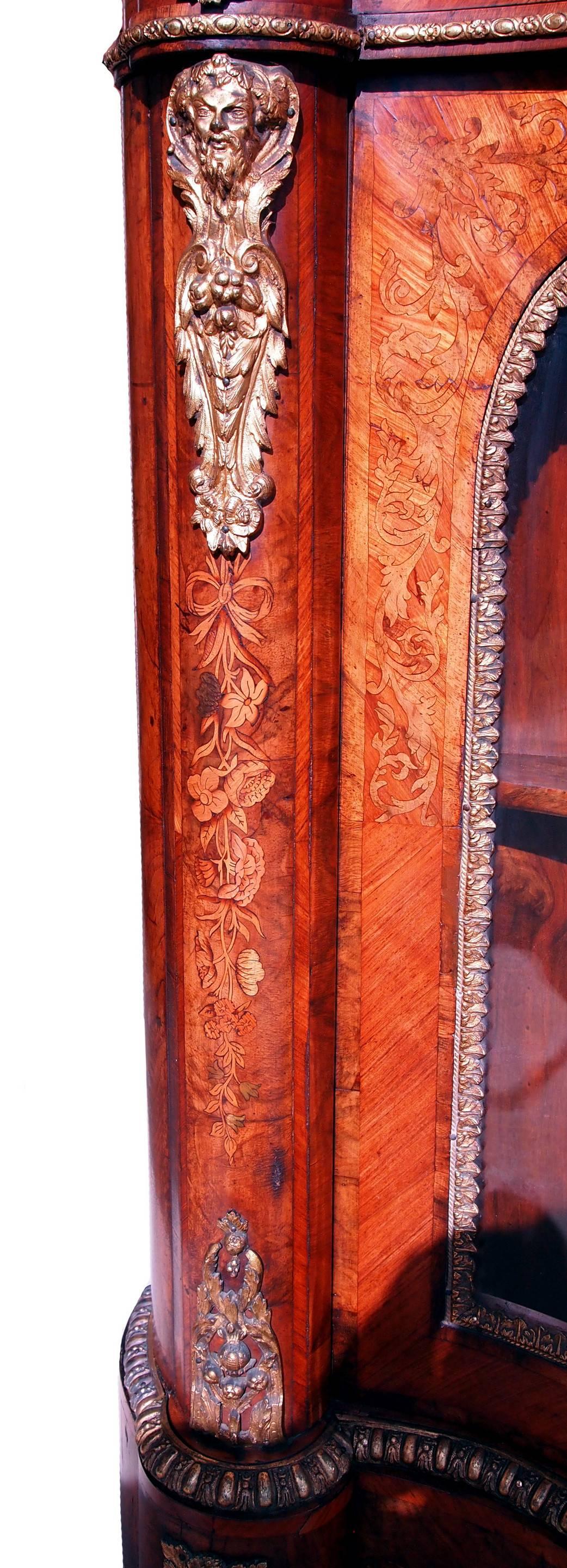 English Antique 19th Century Walnut and Marquetry Credenza Side Cabinet