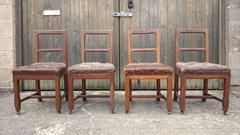 Original Leather Oak Gothic Revival Set of Four Chairs