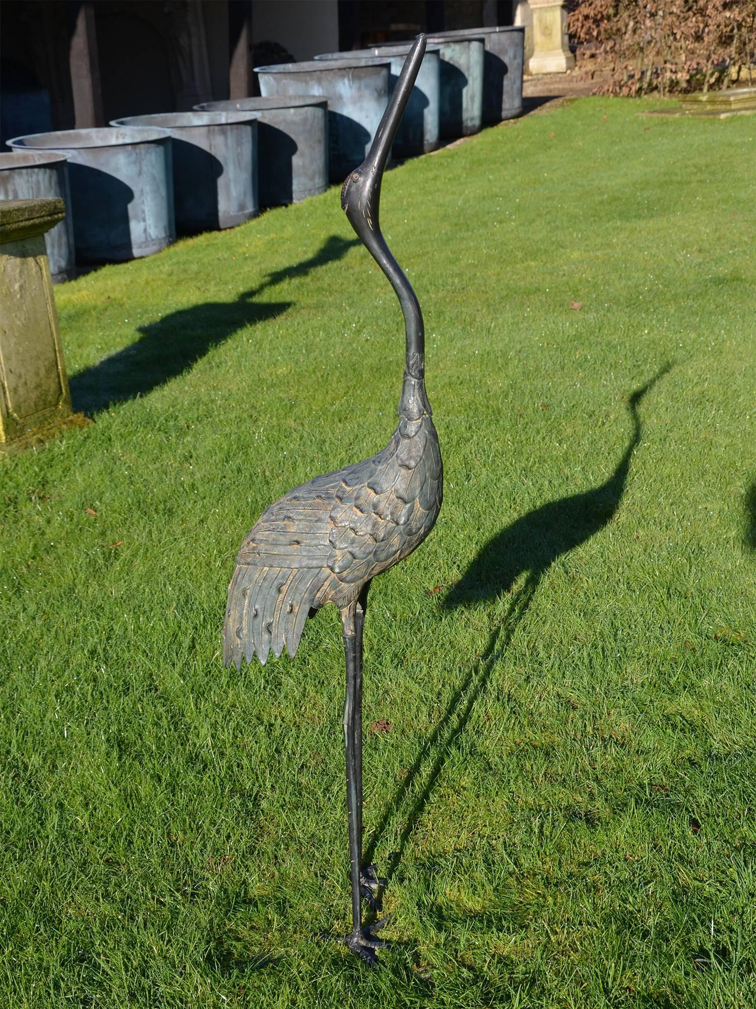 Pair of Japanese Taisho Period '1912-1926' Bronze Cranes In Good Condition In Gloucestershire, GB
