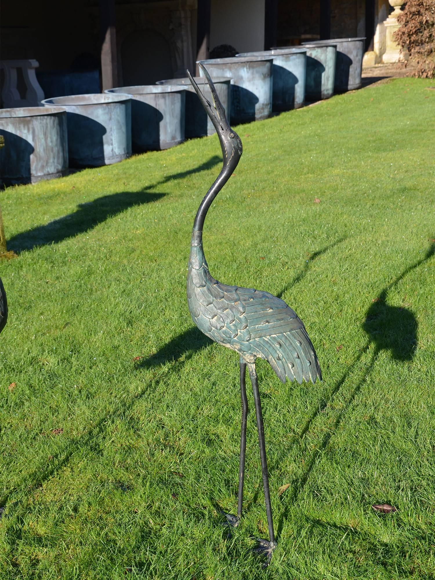 20th Century Pair of Japanese Taisho Period '1912-1926' Bronze Cranes