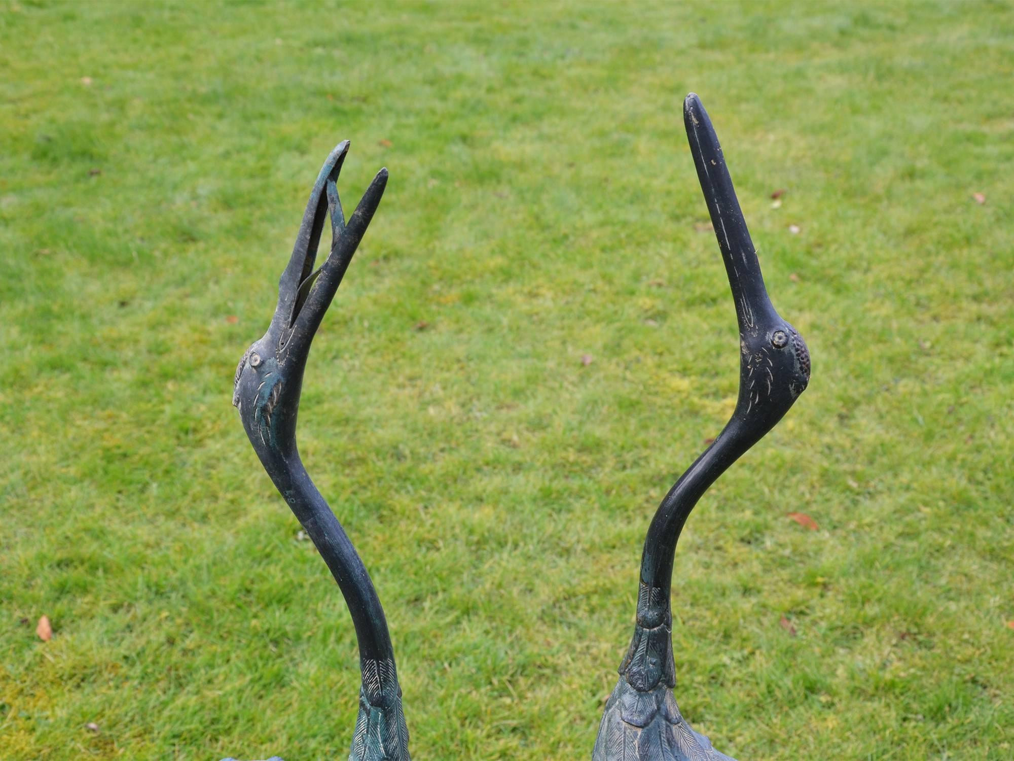 Pair of Japanese Taisho Period '1912-1926' Bronze Cranes 1