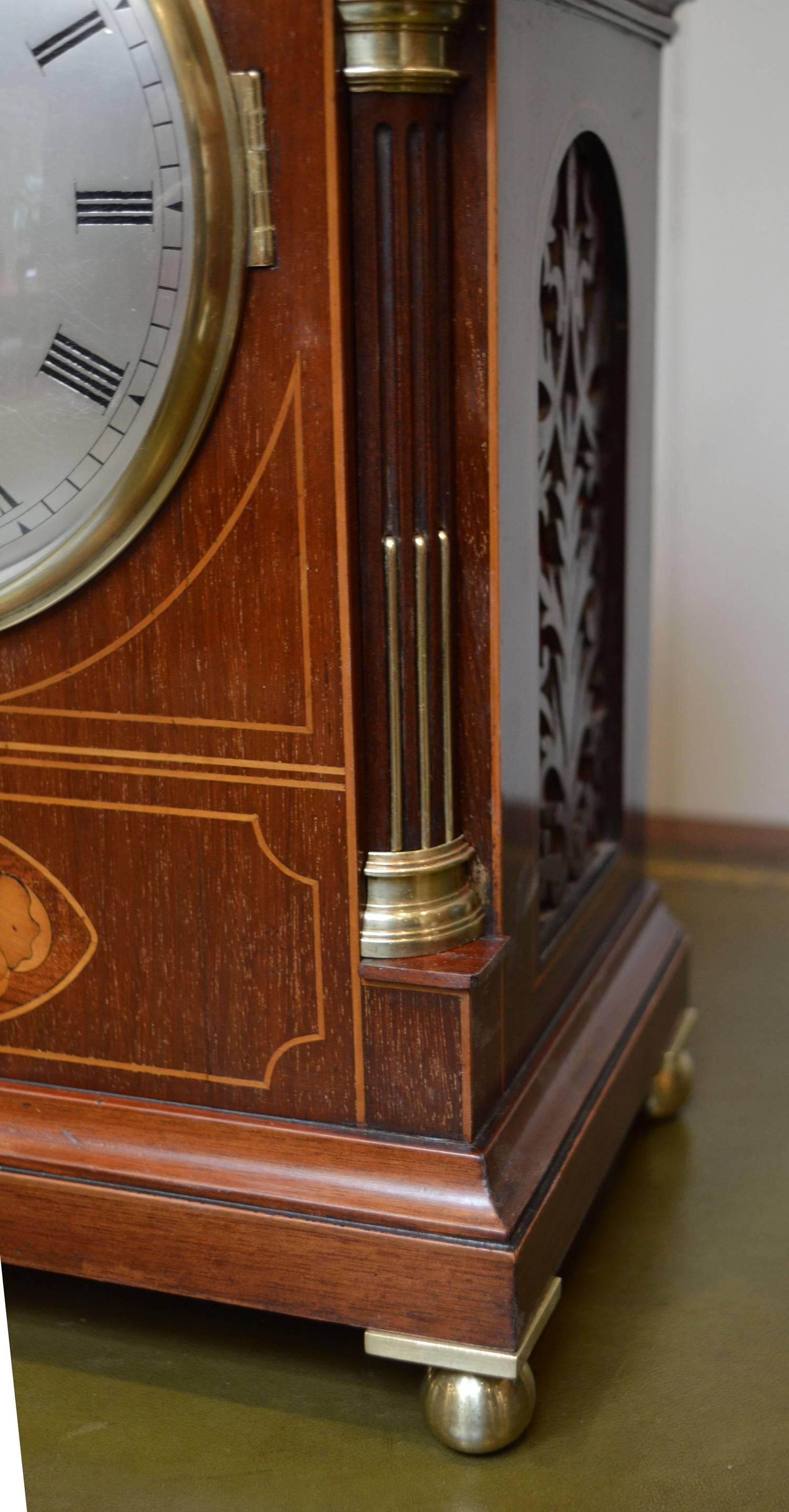 Late 19th Century Mahogany and Inlay Fusee Bracket Clock For Sale 1