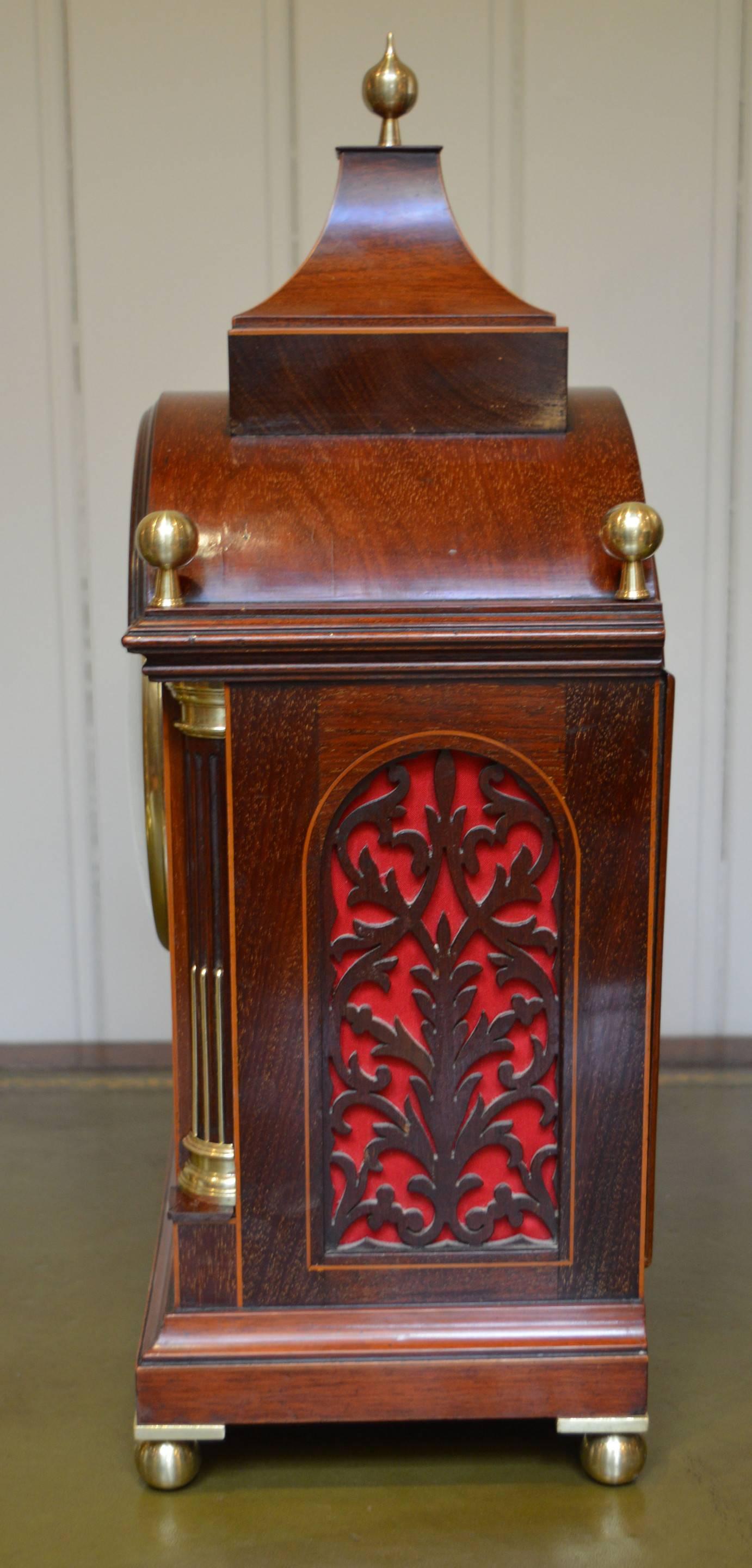 Late 19th Century Mahogany and Inlay Fusee Bracket Clock For Sale 3