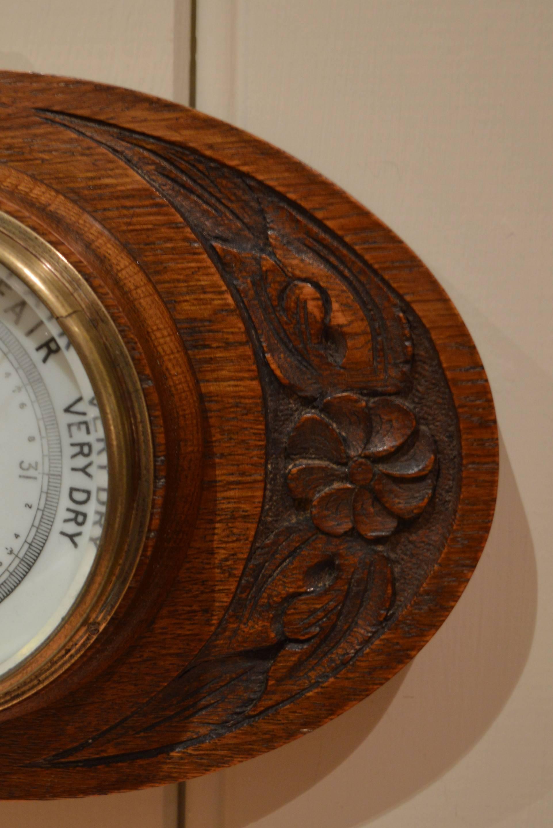 English Edwardian Oval Oak Barometer