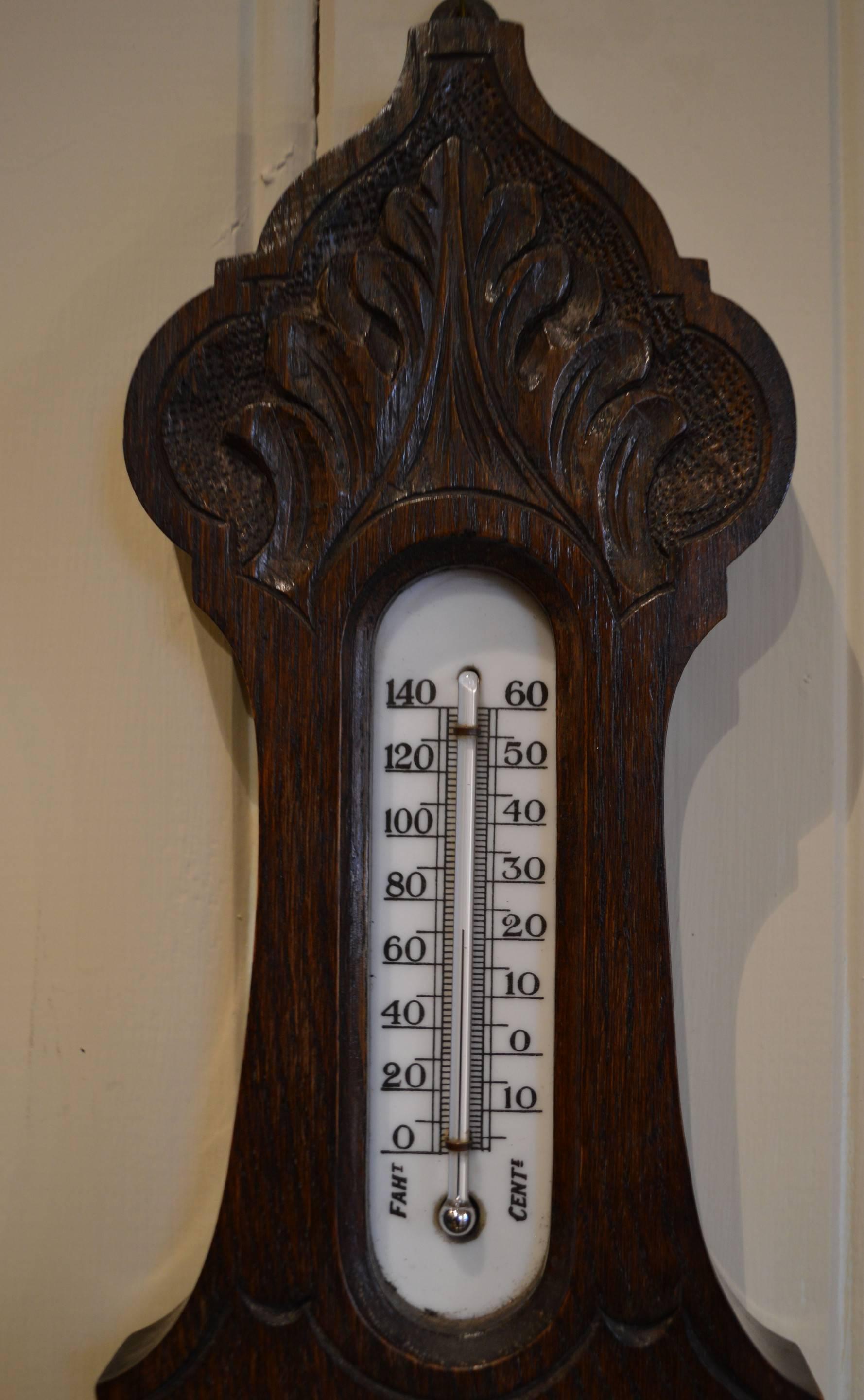 English Small Edwardian Oak Aneroid Barometer For Sale
