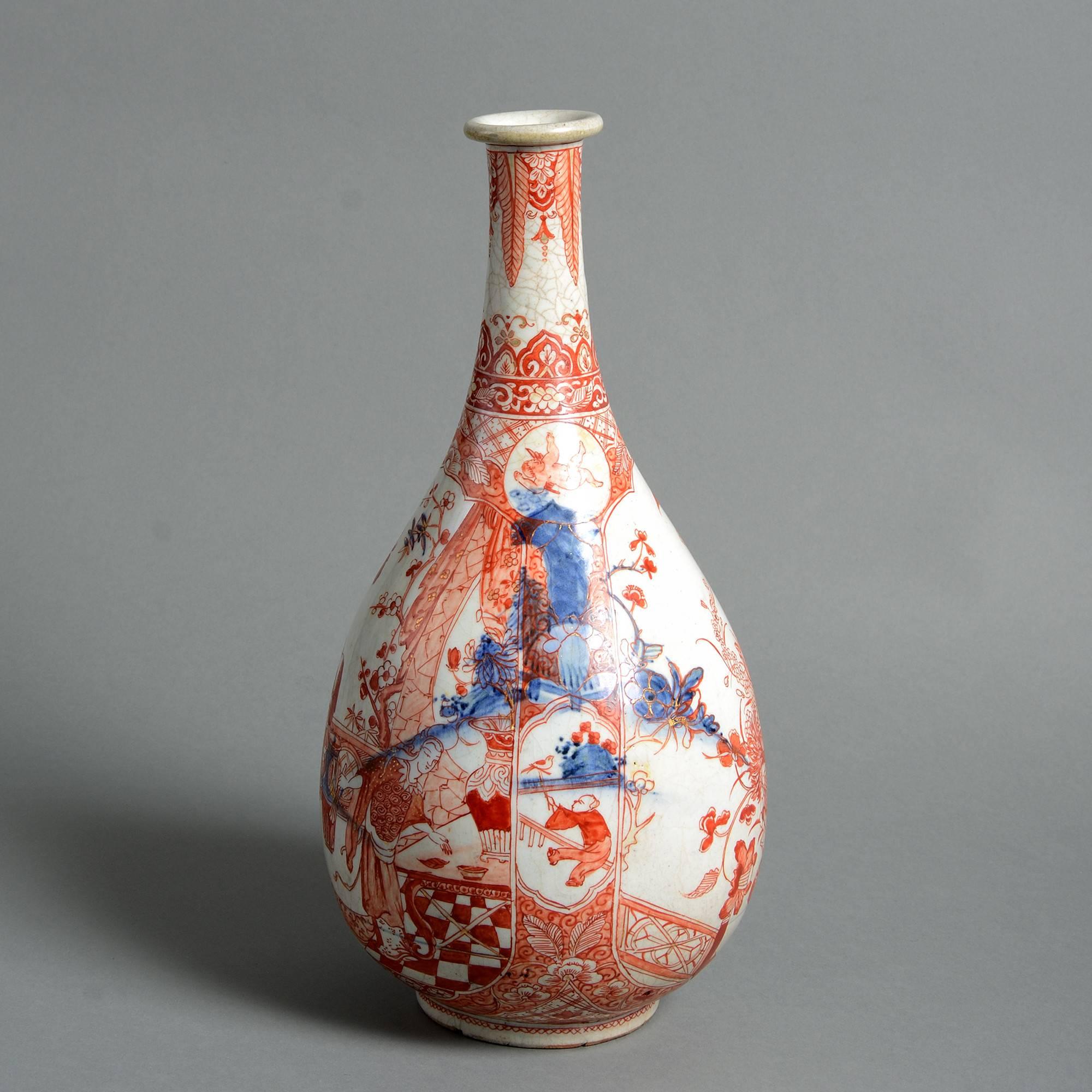 Japanese 17th Century Arita Clobbered Arita Bottle Vase