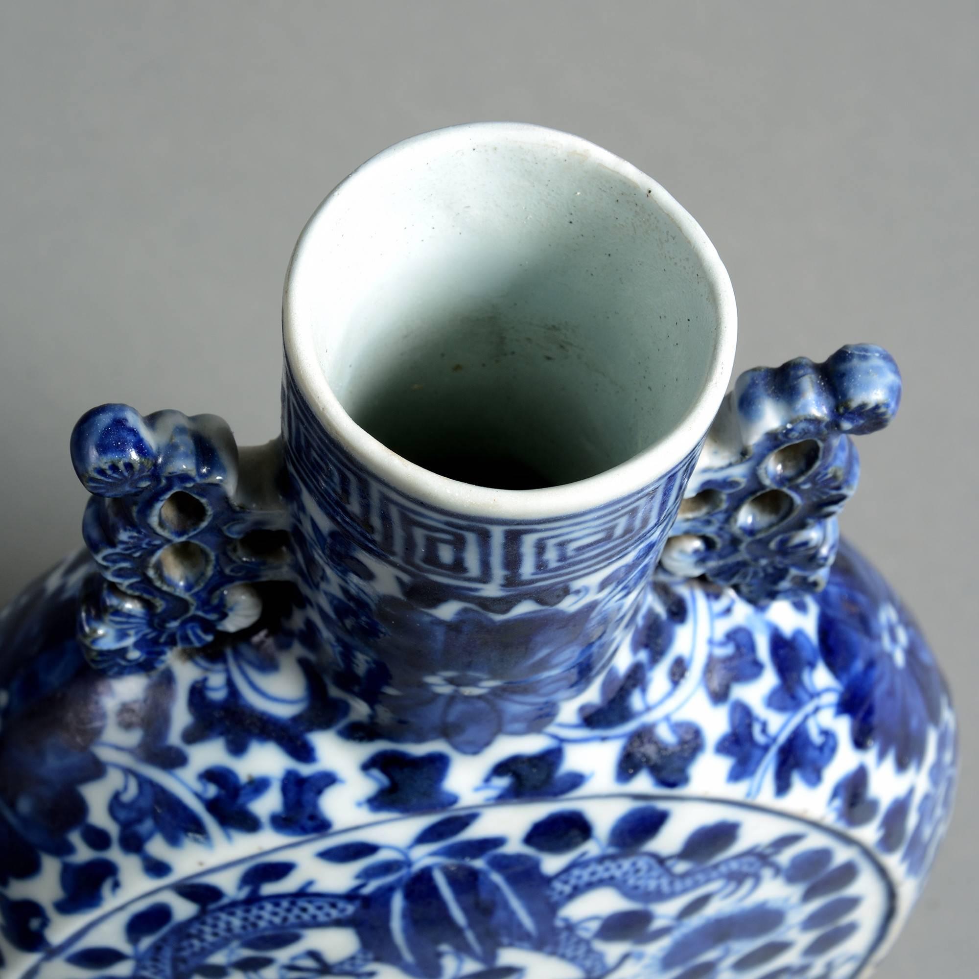 Chinese 19th Century Blue and White Porcelain Moon Flask