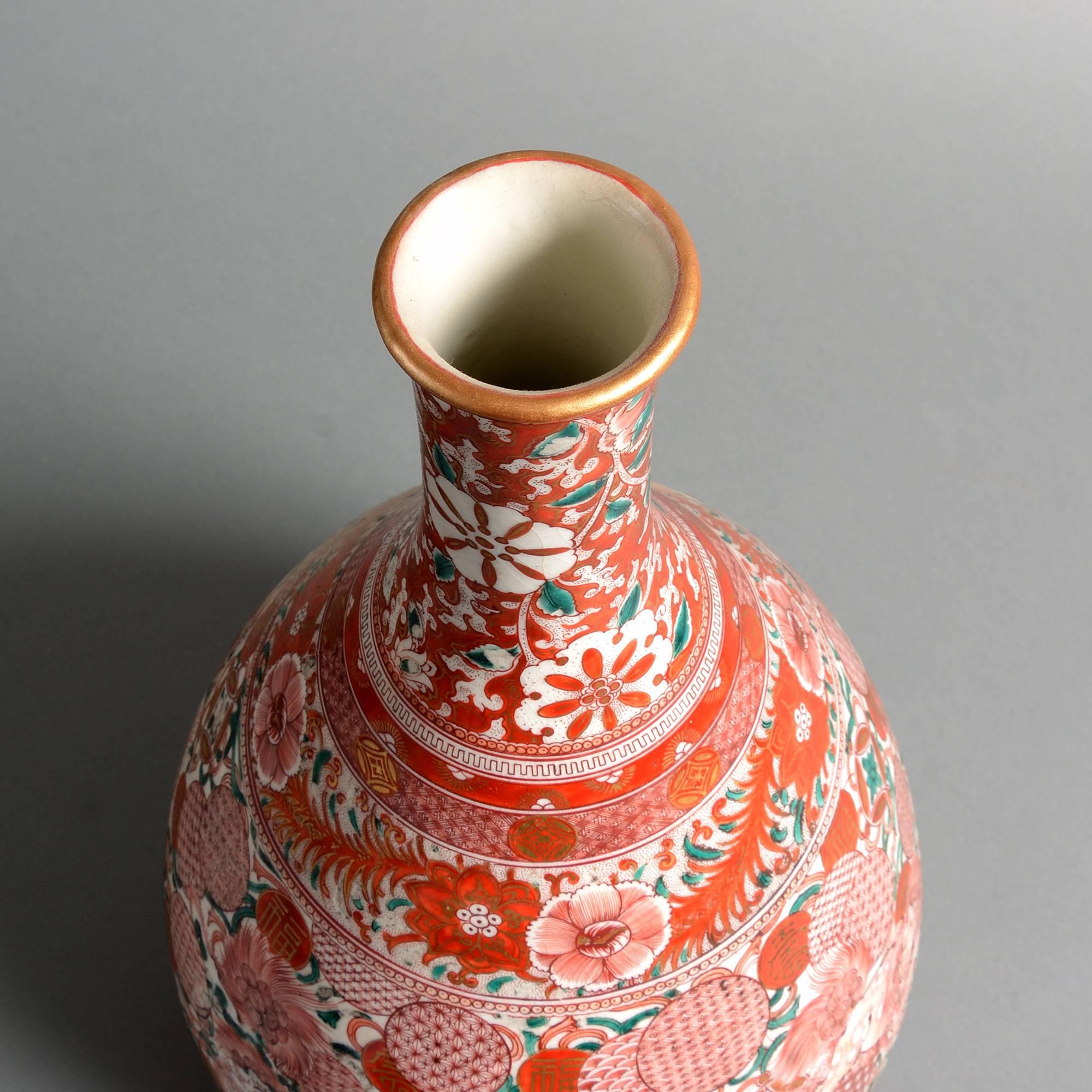 Japanese Early 19th Century Decorated Kutani Porcelain Bottle Vase For Sale