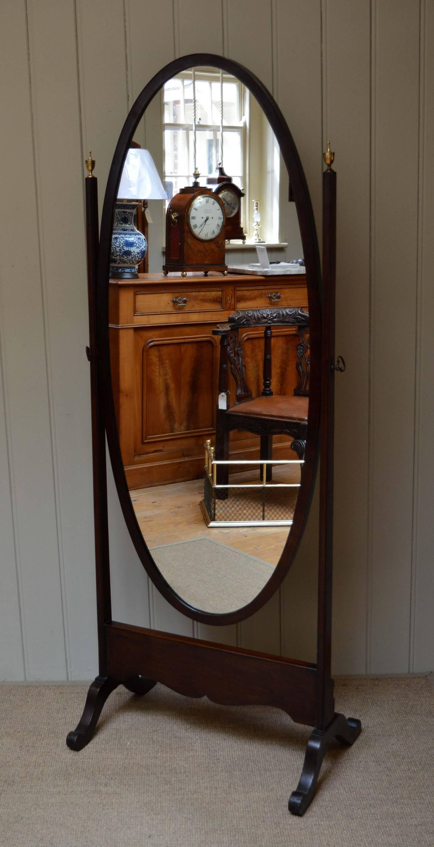 20th Century Edwardian Oval Mahogany Cheval Mirror