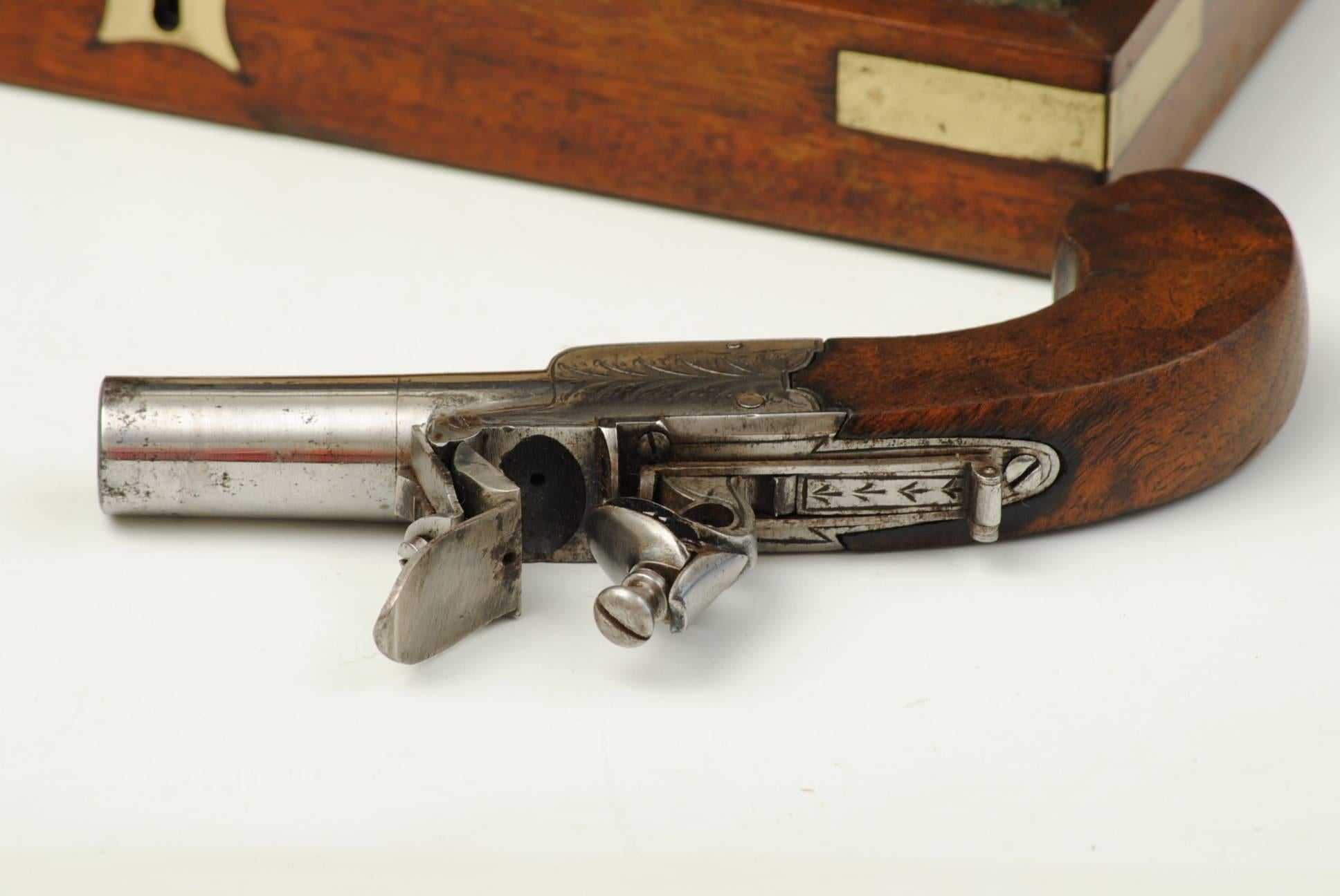 English Cased Pair of Box Lock Pistols