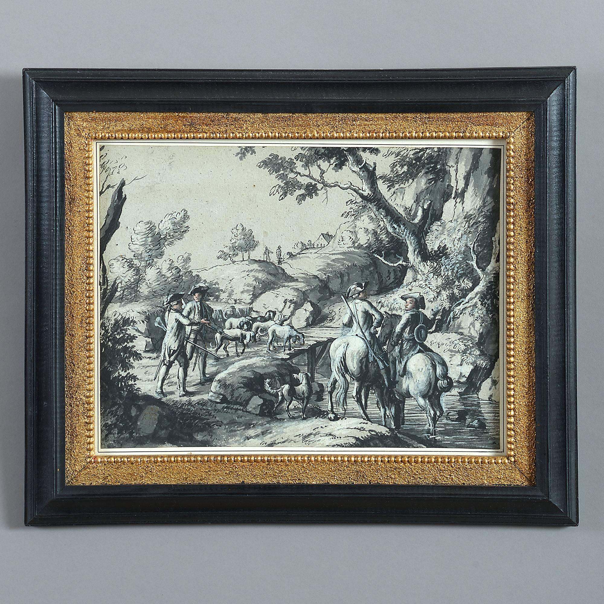 Swiss Two 18th Century Pen and Ink Landscape Drawings