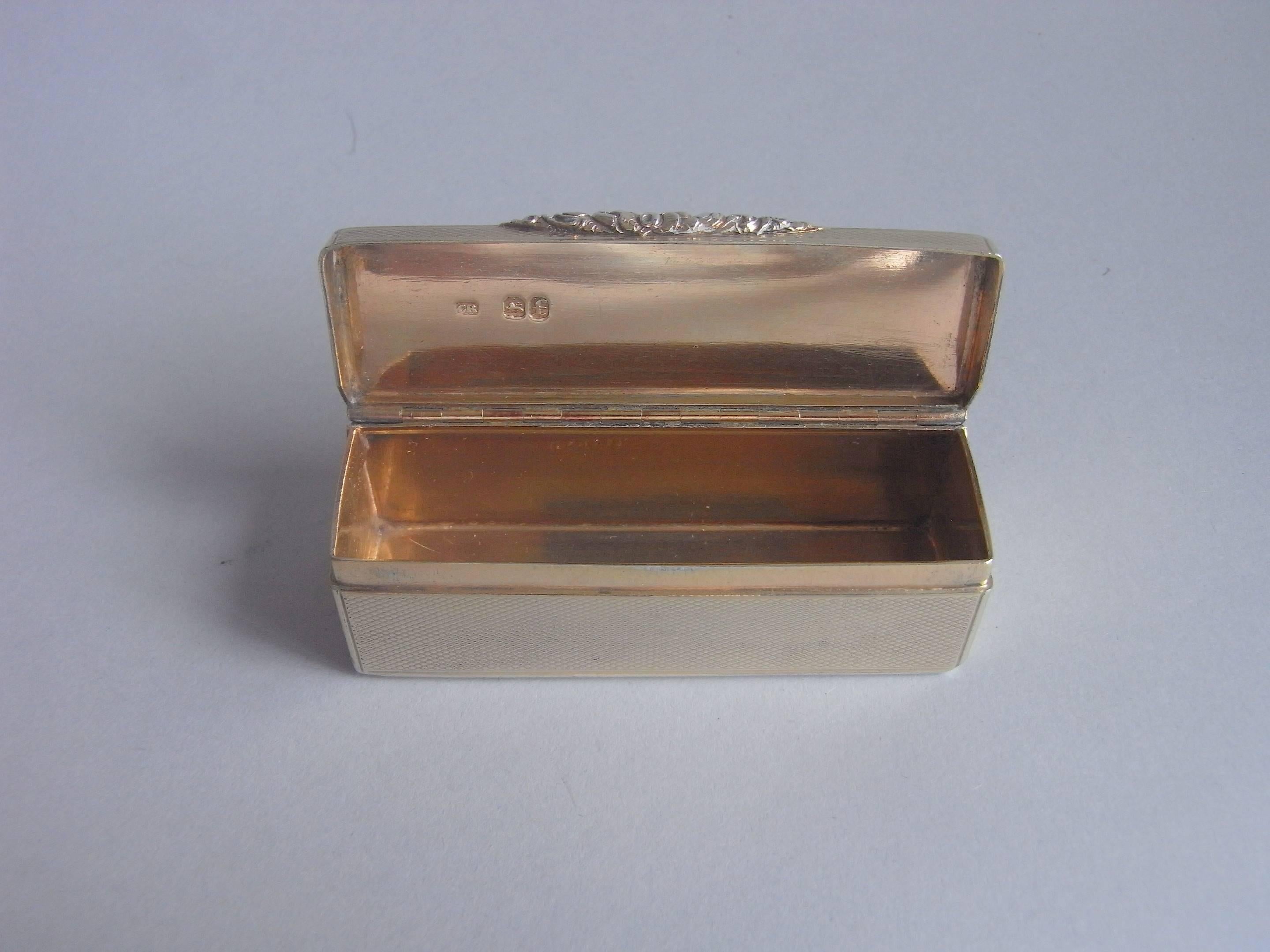 English Extremely Fine George IV Silver Gilt Snuff Box Made by Charles Rawlings