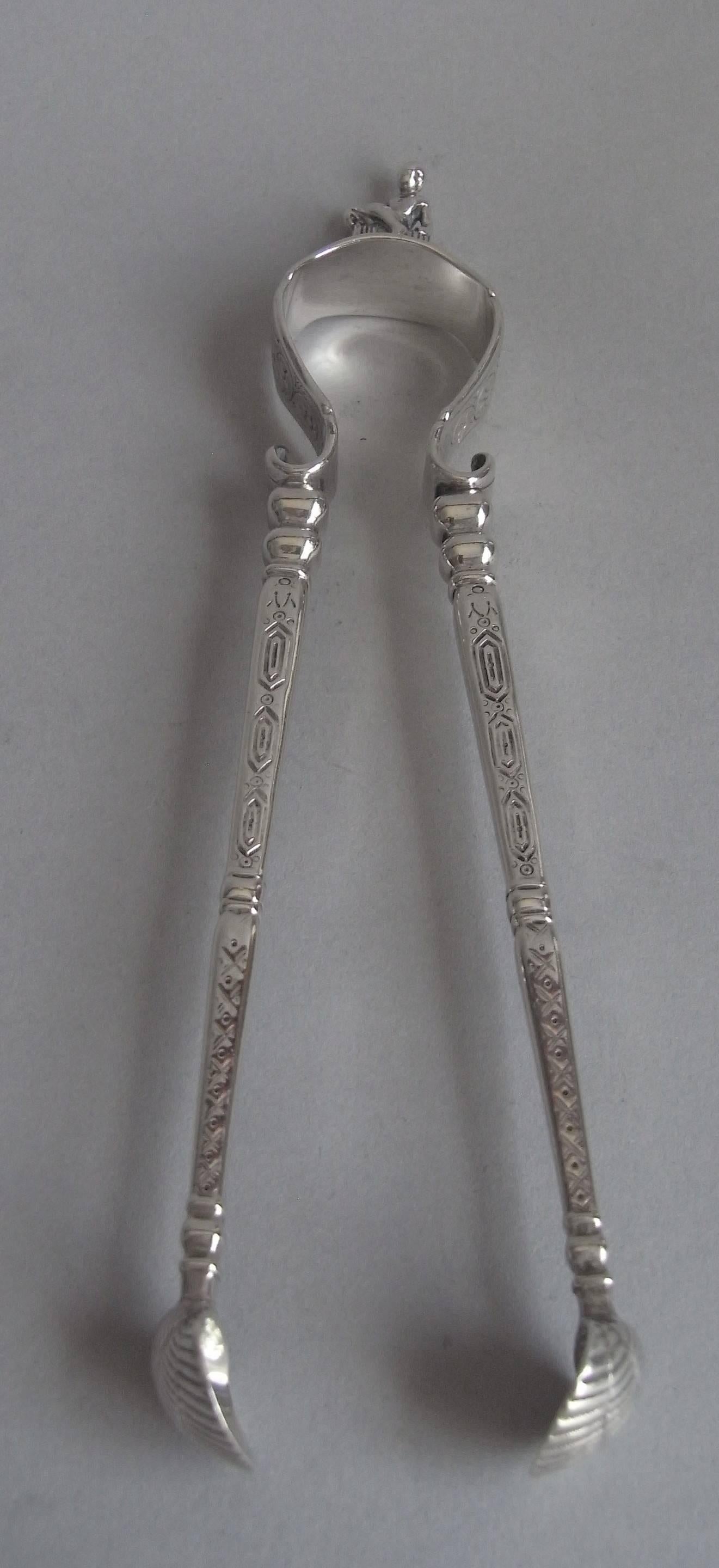 English Extremely Rare Pair of Sugar Tongs Modelled as a Pair of Fire Irons For Sale