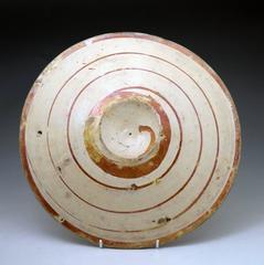 Early Hispano Moreque Pottery Charger Decorated with Pink Lustre and a Blue Band