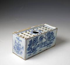 Antique Mid-18th Century English Delftware Flower Brick of Good Size