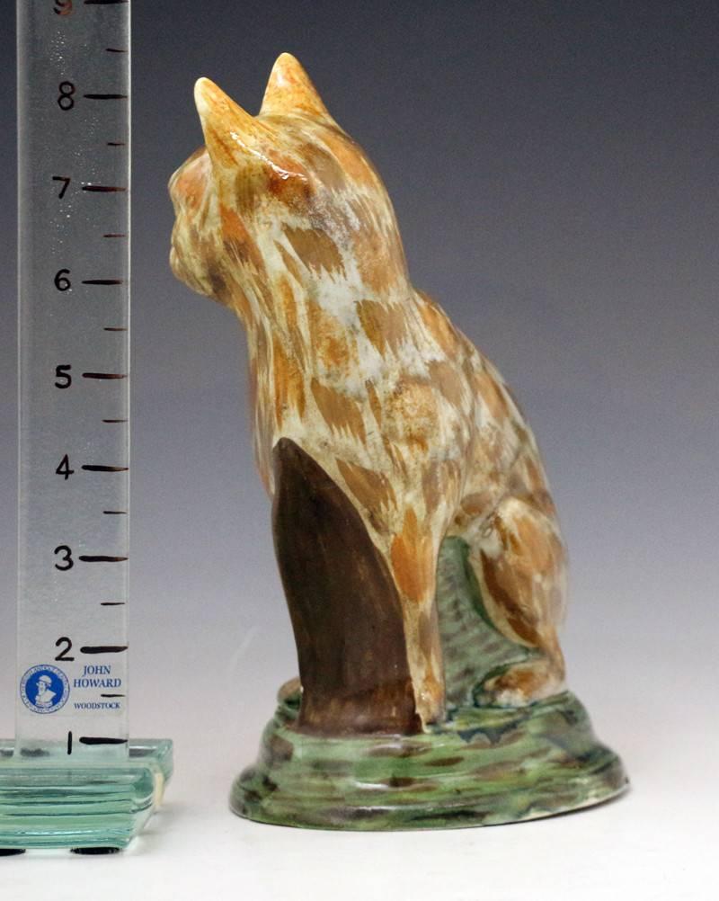 English Antique Staffordshire Prattware Pottery Figure of a Seated Cat