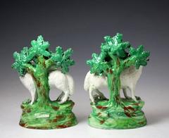 Pair of 19th Century Staffordshire Pottery figures of a Ewe and Ram Made by Salt