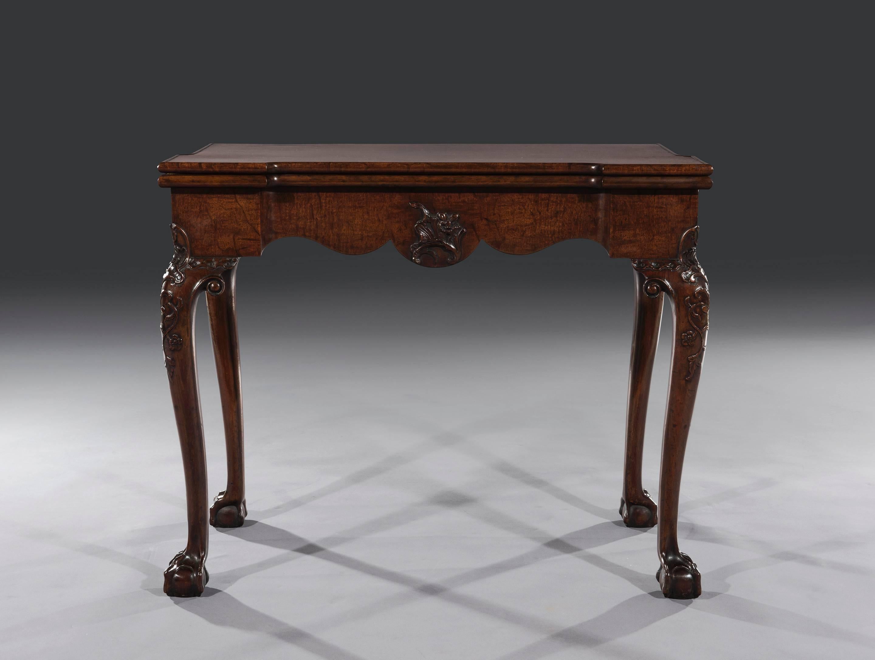 English Irish George III Carved Chippendale Period Mahogany and Amarillo Games Table