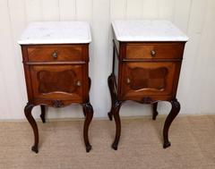 Pair of Walnut Marble-Top Bedside Cabinets