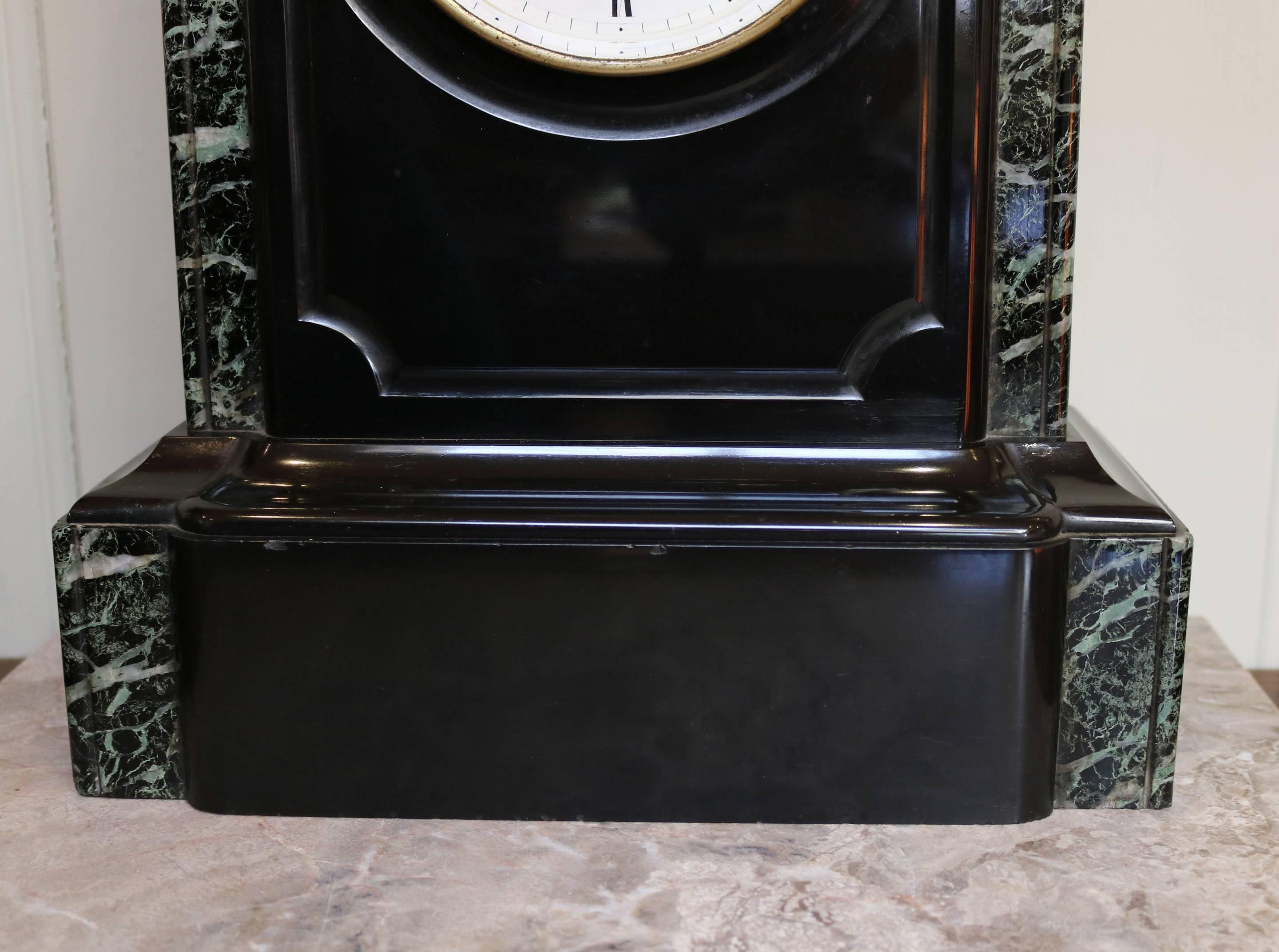 Mid-19th Century Polished Slate Mantel Clock 1