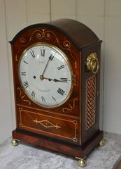Regency Mahogany and Brass Inlay Bracket Clock