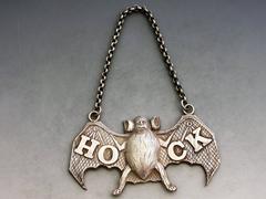 Antique Chinese Silver Bat Wine Label 'Hock'