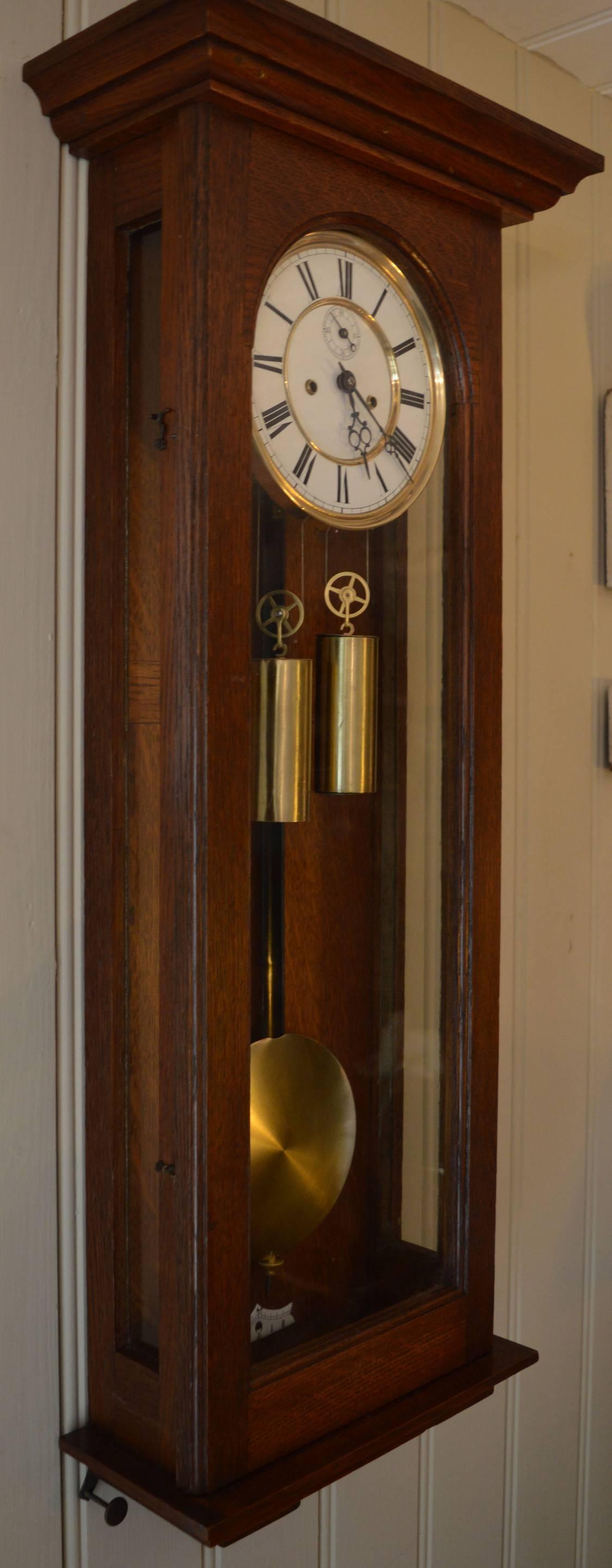 Early 20th Century Oak Vienna Regulator Clock 3